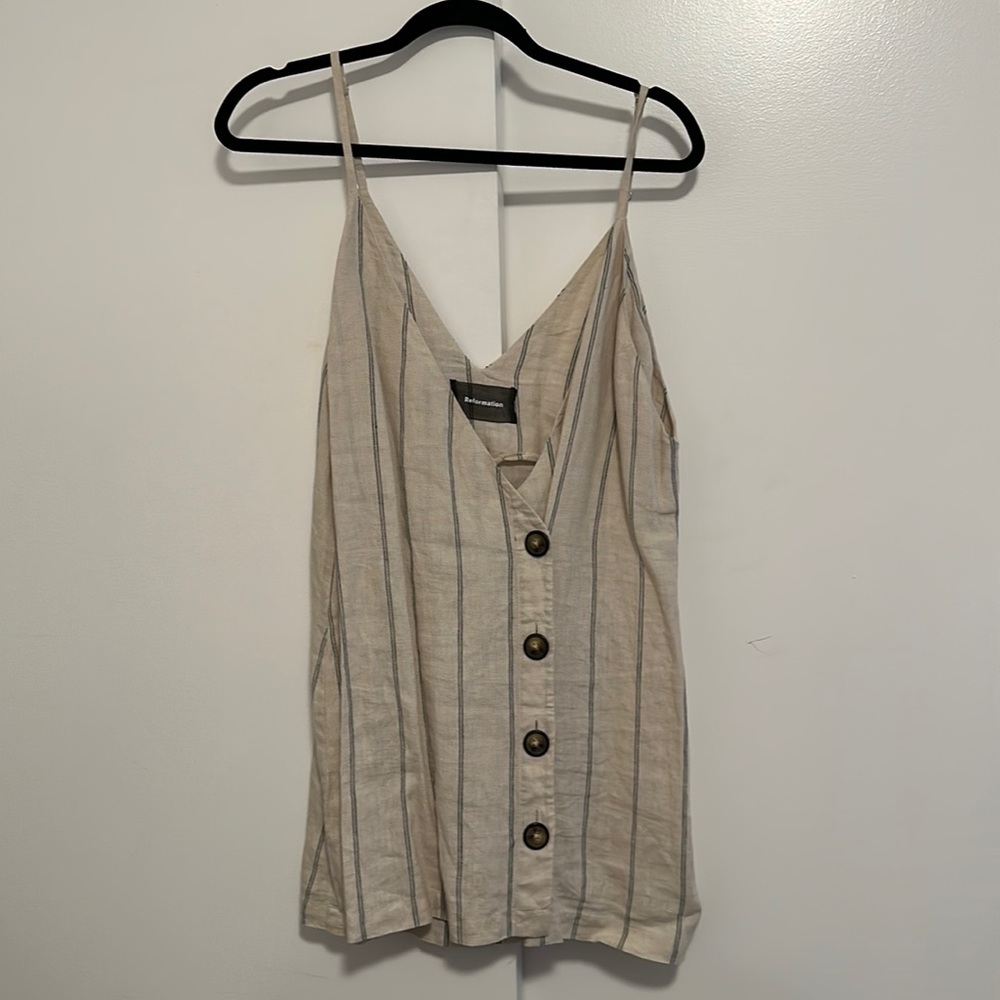 Reformation Cream Striped Mini Dress with Side Wood Buttons - Picture 2 of 4